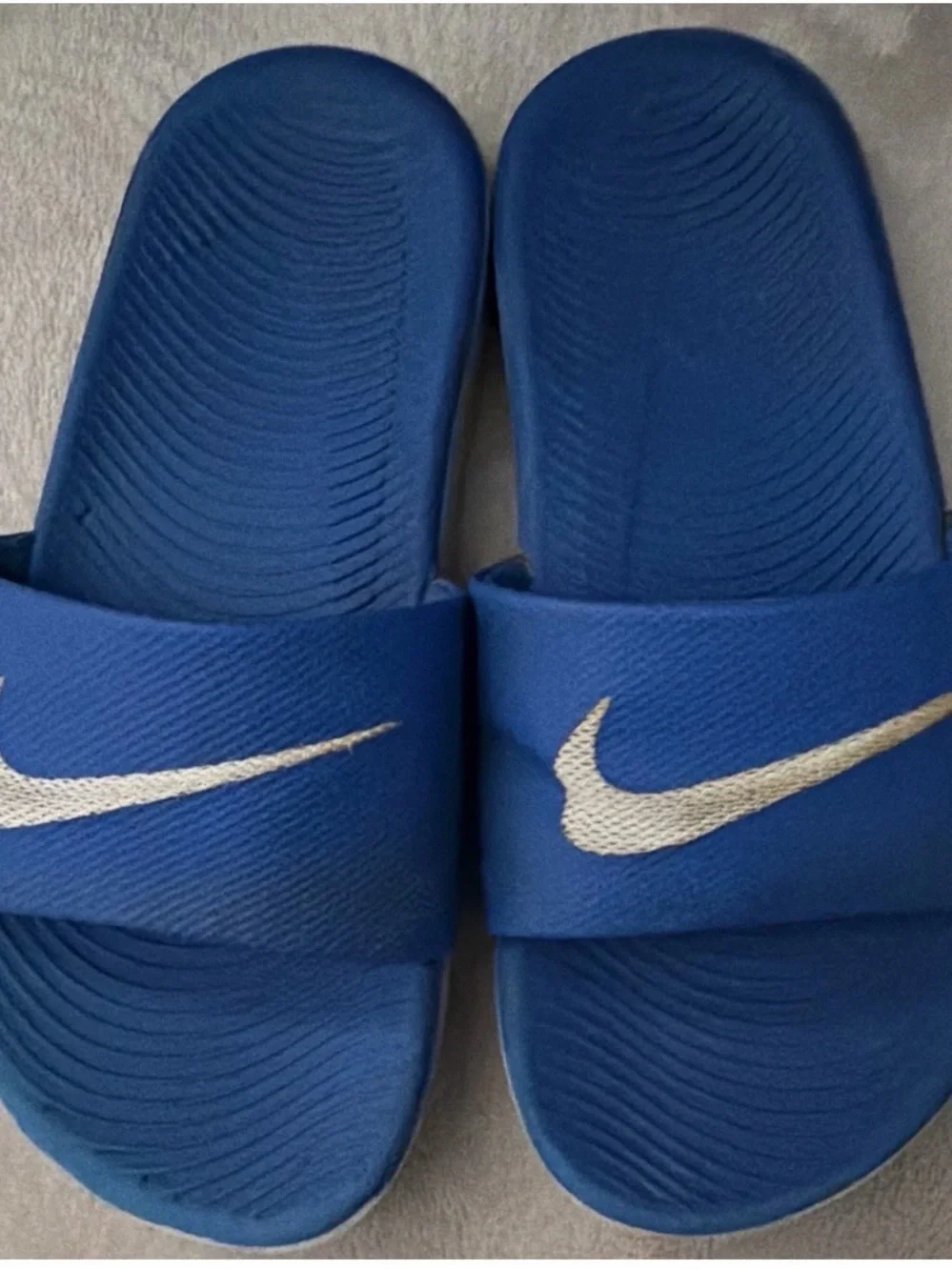 Nike Kids Blue Slide Sandals with White Swoosh Accent, Size 1Y